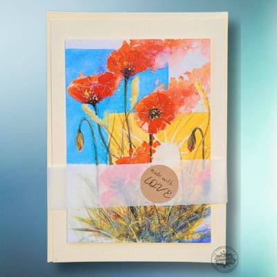 Kunstdruckkarte „Mohnliebe“ – Handgemaltes Aquarell auf nachhaltigem Kraftpapier, B6, mit Tiefe