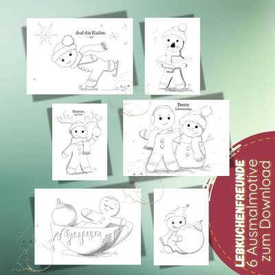 Lebkuchenfreunde Ausmalbilder – 6 winterliche Motive als PDF (A6 & A4) zum Download