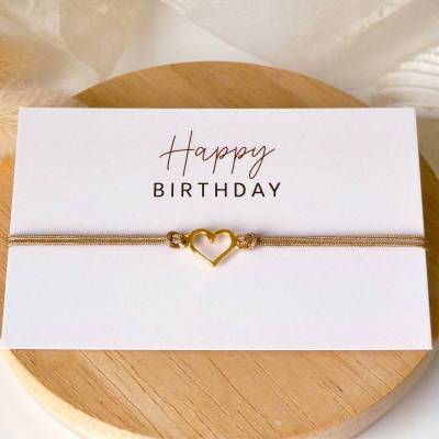 Freundschaftsarmband Herz, Karte "Happy birthday", verschiedene Bandfarben, Geschenk Freundin Kollegin