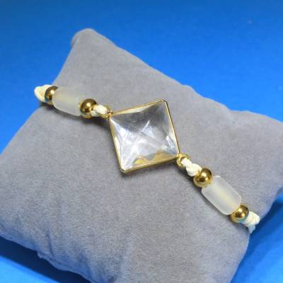 Armband Quadrat, Freundschaftsband, weiß gold, Makramee Schiebeknoten, Rahmenperle, Armschmuck, Freunde, Geschenk