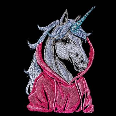Einhorn cool Color Lichteffekt – 12-14x18cm Magisches Stickmuster für schwarze Stoffe