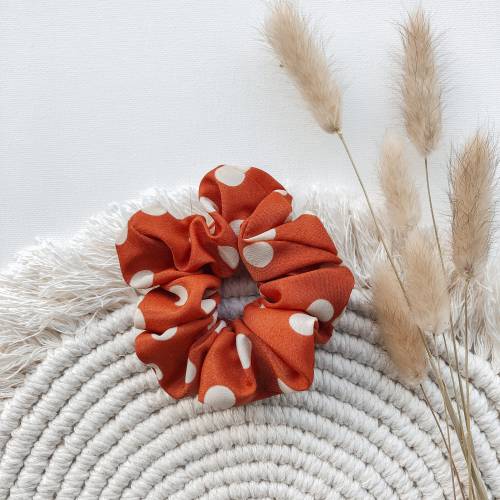 Scrunchie terracotta mit Punkten, Haargummi, Zopfgummi