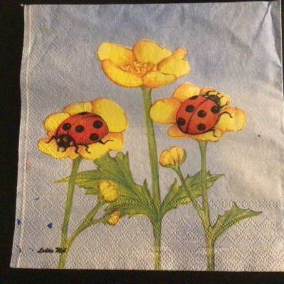 Servietten Einzelstücke - kleine Marienkäfer auf Blume