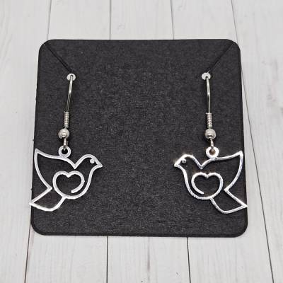 Edelstahl Ohrhänger "Taube mit Herz" Silberfarben | Geschenkidee Liebe, Frieden, Hochzeit | Ca. 16x16mm
