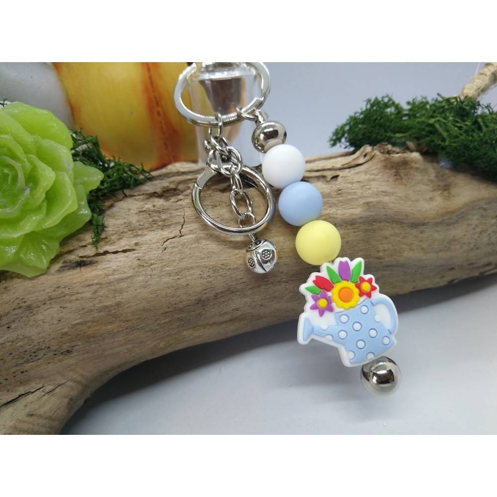 Schlüsselanhänger Gießkanne – Geschenk für Garten & Pflanzenliebhaber aus Silikonperlen, verschiedene Farben Bild 1