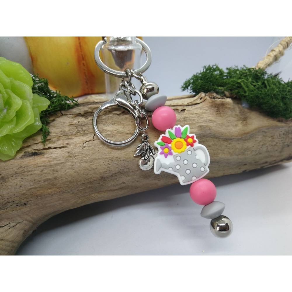 Schlüsselanhänger Gießkanne – Geschenk für Garten & Pflanzenliebhaber aus Silikonperlen, verschiedene Farben Bild 2