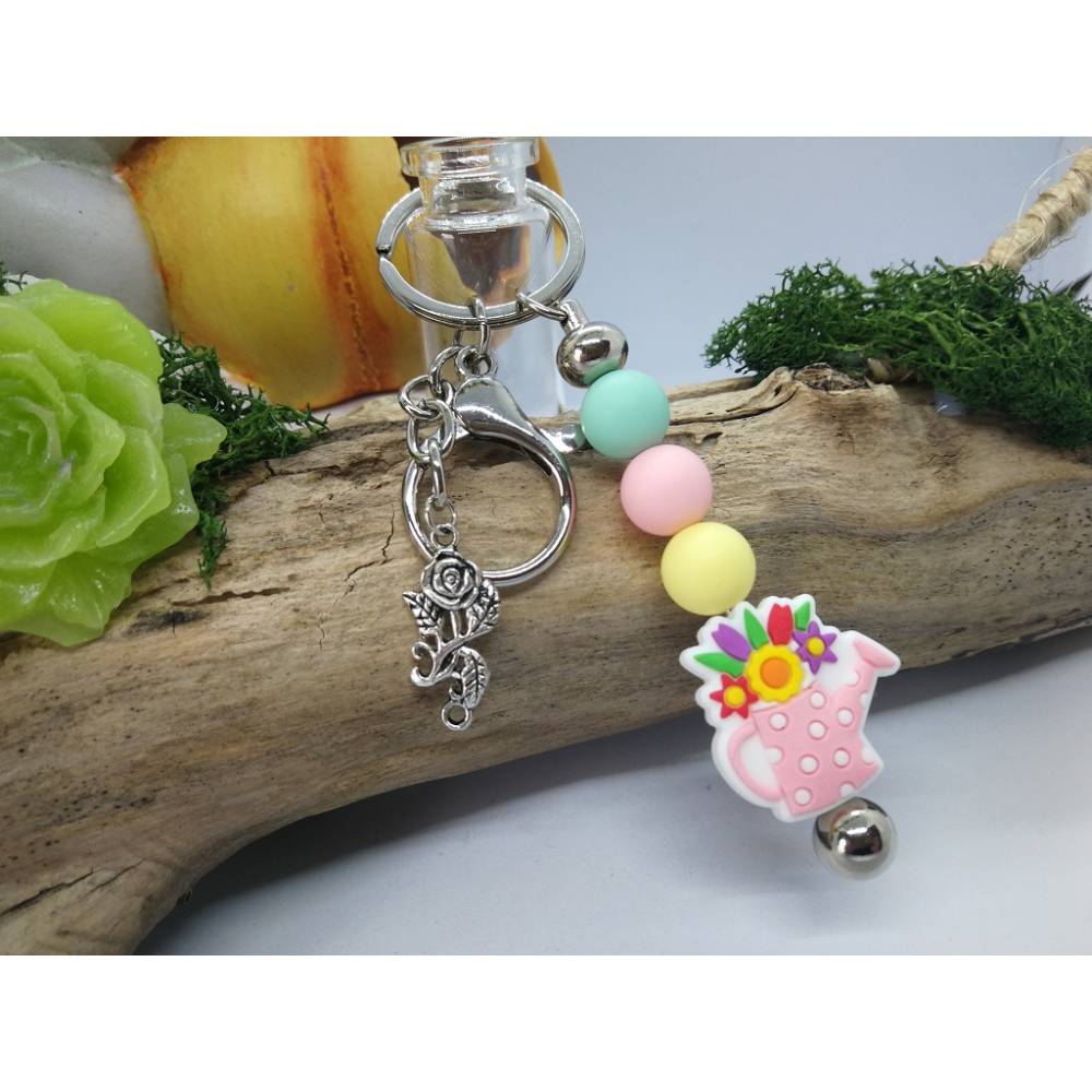 Schlüsselanhänger Gießkanne – Geschenk für Garten & Pflanzenliebhaber aus Silikonperlen, verschiedene Farben Bild 5