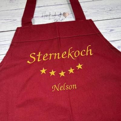 Bestickte Kinderschürze "Sternekoch" mit Namen - personalisierte Schürze für Kinder 