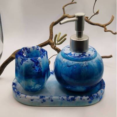 3teiliges Badezimmer Set Blau-weiß