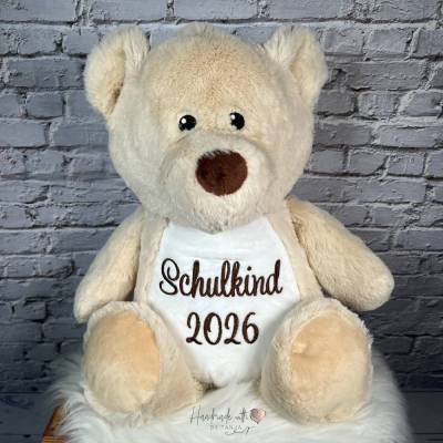 Bestickter Teddybär Schulkind 2026 - Kuscheltier zur Einschulung - Geschenk Schulanfang 