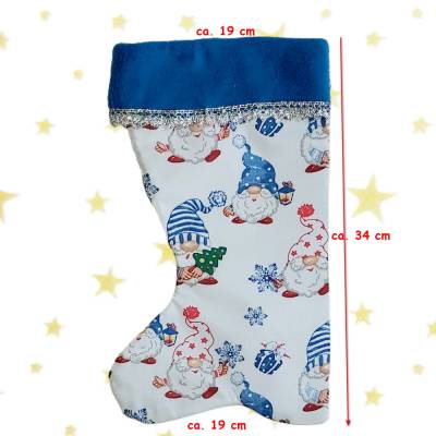 Nikolaus-Stiefel blau Wichtel – handgenäht, personalisiert, individuelles Weihnachtsgeschenk aus Baumwolle, Nikolausgeschenk