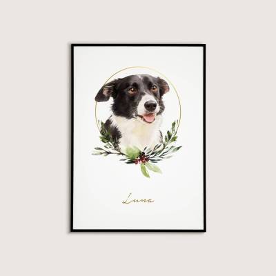 Haustier Portrait *Watercolor Wild Berries* Print / Illustration vom Foto des eigenen Haustieres