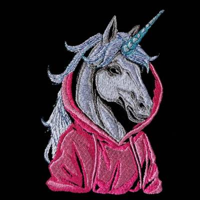 Einhorn cool Color Lichteffekt – 14x14 bzw. 15x15cm Magisches Stickmuster für schwarze Stoffe