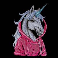Einhorn cool Color Lichteffekt – 24-26*15-16cm, JEF 20*17cm Magisches Stickmuster für schwarze Stoffe