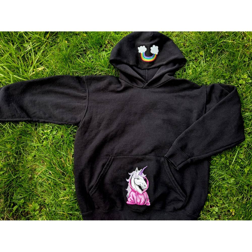 Einhorn cool Color Lichteffekt – 24-26*15-16cm, JEF 20*17cm Magisches Stickmuster für schwarze Stoffe Bild 5
