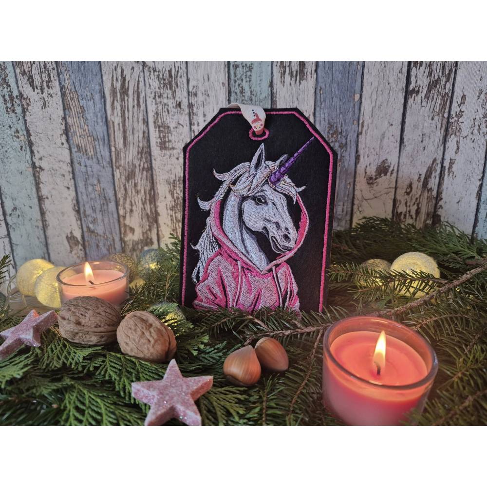 Einhorn cool Color Lichteffekt – 24-26*15-16cm, JEF 20*17cm Magisches Stickmuster für schwarze Stoffe Bild 7