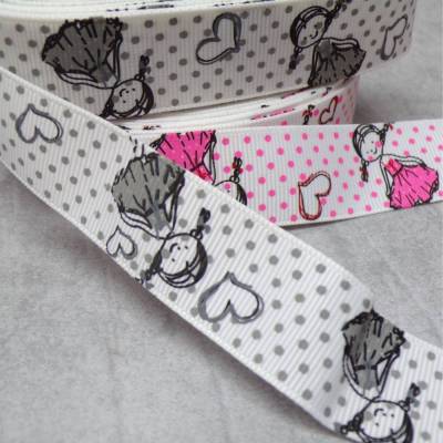 Mädchen Ripsband Set 22 mm – Herz & Punkte – Grau/Schwarz & Weiß/Pink – 10 m Reststück für DIY & Nähen
