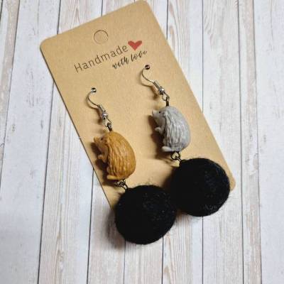 Ohrringe Ohrhänger Igel Filzkugel  – 6,5 cm – originelle Geschenkidee