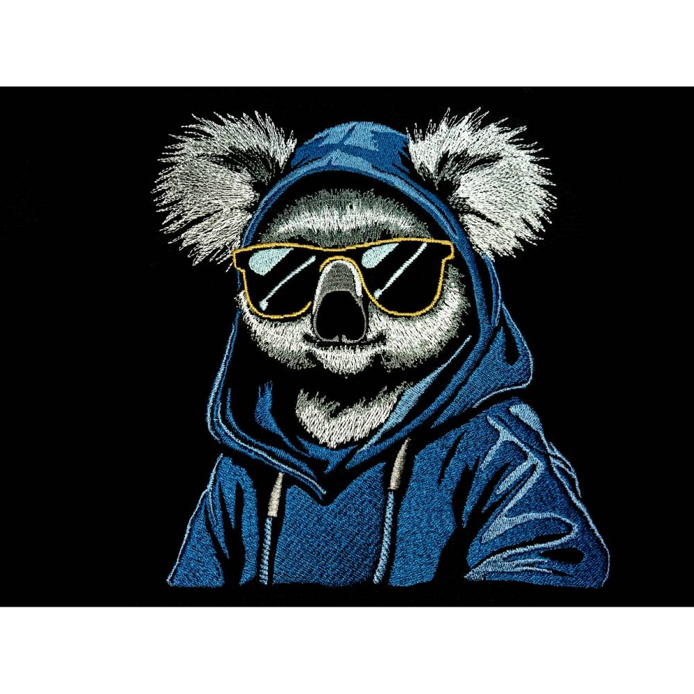 Koala cool Color Lichteffekt 18x18cm bzw. 20x20cm – Stylische Stickdatei für schwarze Stoffe Bild 1
