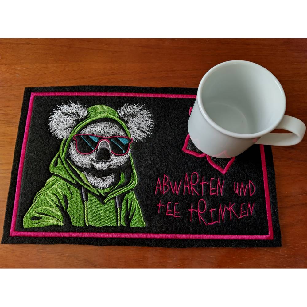 Koala cool Color Lichteffekt 18x18cm bzw. 20x20cm – Stylische Stickdatei für schwarze Stoffe Bild 5