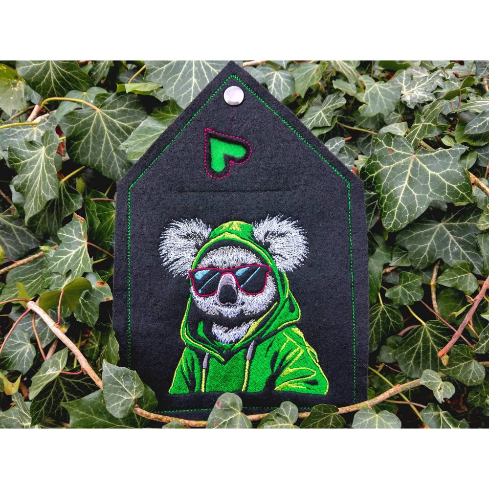 Koala cool Color Lichteffekt 18x18cm bzw. 20x20cm – Stylische Stickdatei für schwarze Stoffe Bild 6