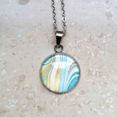 Miniaturacrylbild im Edelstahl-Anhänger (2cm) mit Halskette – Handgemaltes Unikat