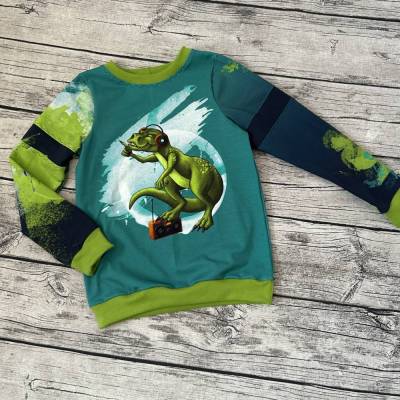 supercooles Langarmshirt / Shirt gr.122/128 Dino T-rex hört Musik