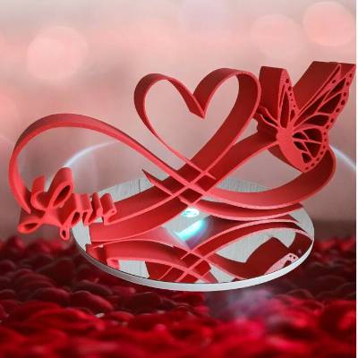 Unendliche Liebe Schmetterling Skulptur (25cm breit) - 3D-gedruckt in Rot (PLA) - Romantische Tischdekoration für Valent
