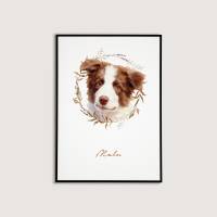 Haustier Portrait *Watercolor Fall Leaf* Print / Illustration vom Foto des eigenen Haustieres