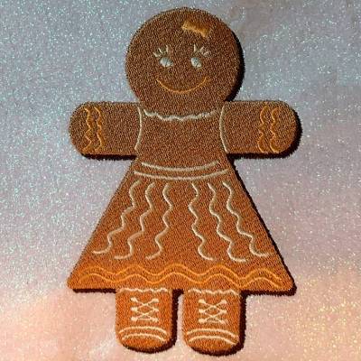 Stickdatei Lebkuchenfrau 10x10cm – Weihnachtsstickerei mit Zuckerguss-Effekt für Stickmaschinen