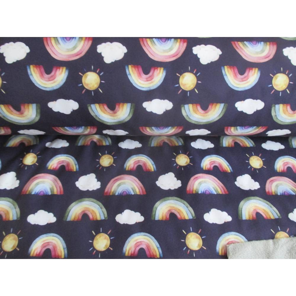 Rest:1m x 1,45 Softshell Regenbogen Sonne dunkelblau Oeko-Tex Standard 100 Bild 1