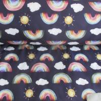 Rest:1m x 1,45 Softshell Regenbogen Sonne dunkelblau Oeko-Tex Standard 100