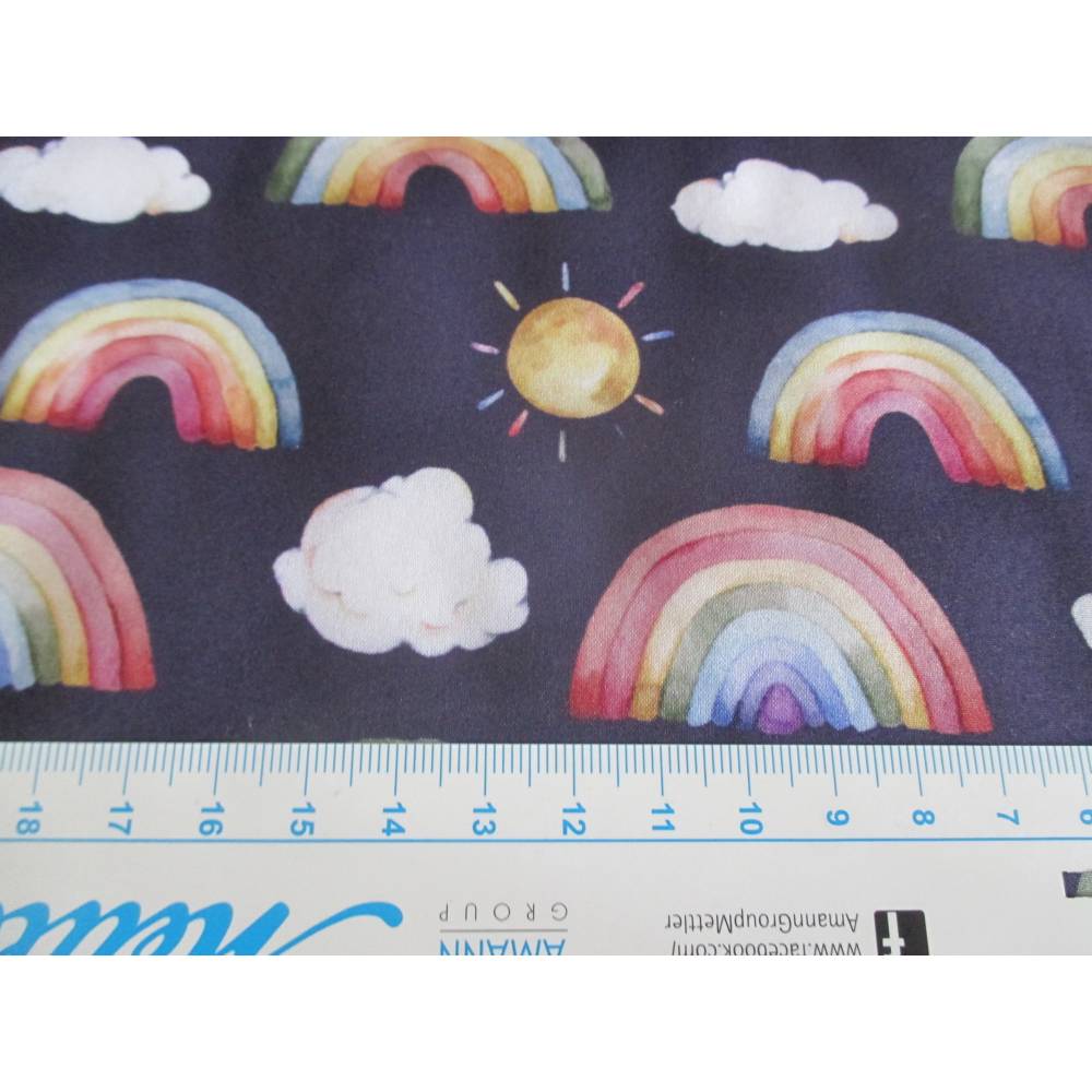 Rest:1m x 1,45 Softshell Regenbogen Sonne dunkelblau Oeko-Tex Standard 100 Bild 2