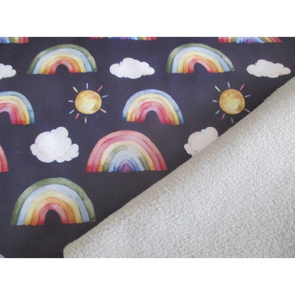 Rest:1m x 1,45 Softshell Regenbogen Sonne dunkelblau Oeko-Tex Standard 100 Bild 3