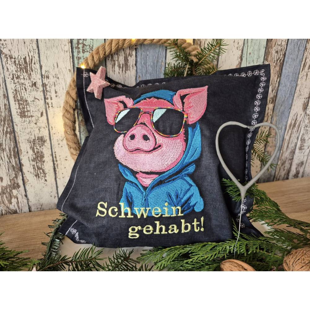 Cooles Schwein Stickdatei 14x14 bzw. 15x15cm –Lustiges Lichteffekt-Muster für schwarze Stoffe Bild 5