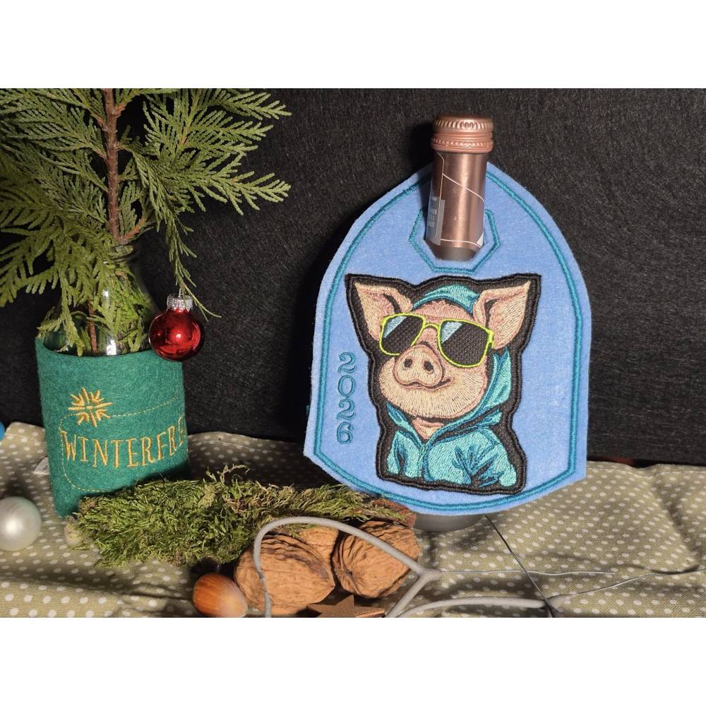 Cooles Schwein Stickdatei 14x14 bzw. 15x15cm –Lustiges Lichteffekt-Muster für schwarze Stoffe Bild 8