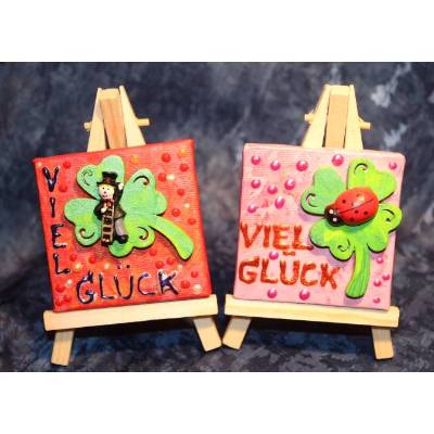 Glücksbringer VIEL GLÜCK rot/rosa Geschenkidee oder Tischdeko zu Silvester Glücksbringer Kleeblatt