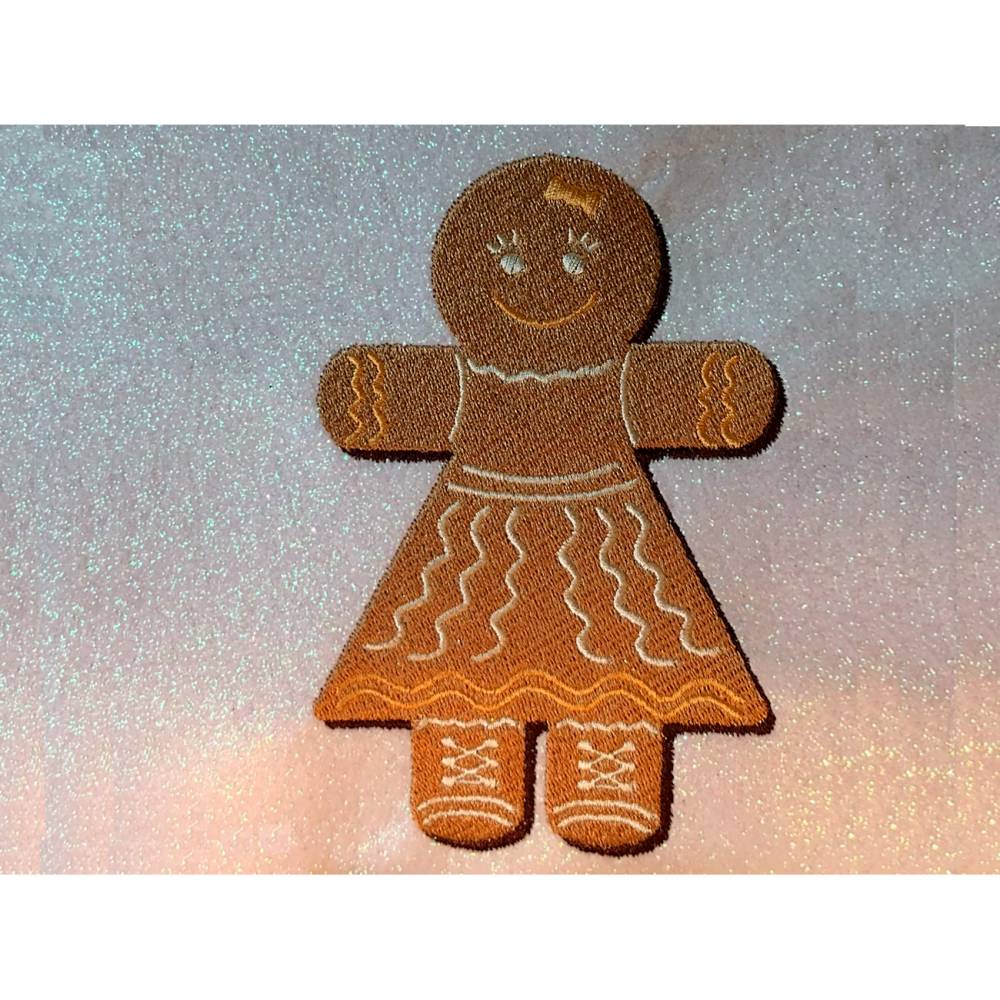 Stickdatei Lebkuchenfrau 14x14cm bzw.15x15cm – Weihnachtsstickerei mit Zuckerguss-Effekt für Stickmaschinen Bild 1