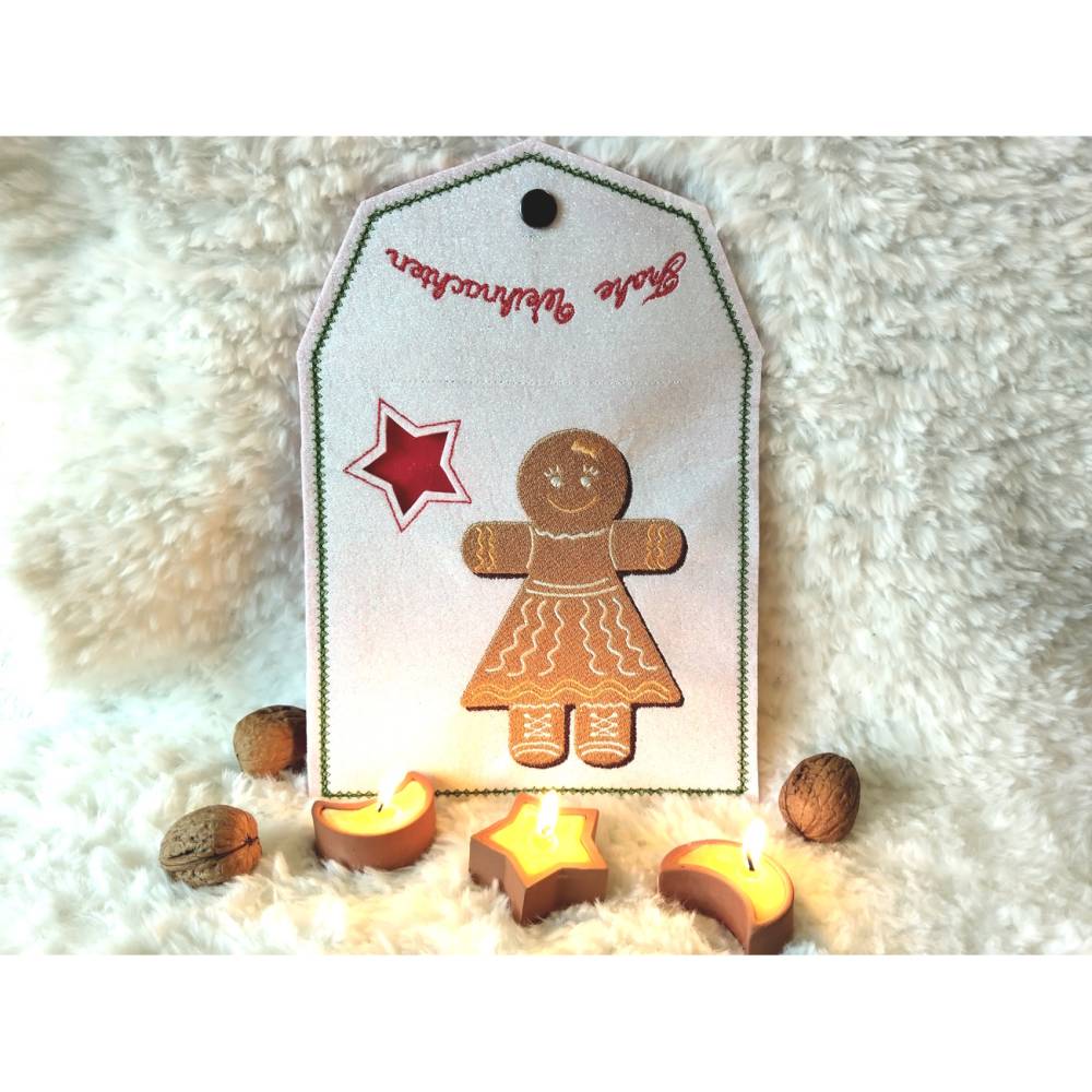 Stickdatei Lebkuchenfrau 14x14cm bzw.15x15cm – Weihnachtsstickerei mit Zuckerguss-Effekt für Stickmaschinen Bild 3