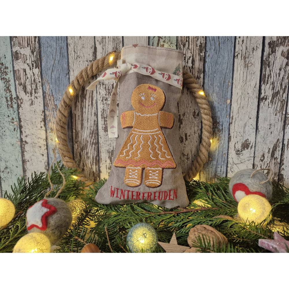 Stickdatei Lebkuchenfrau 14x14cm bzw.15x15cm – Weihnachtsstickerei mit Zuckerguss-Effekt für Stickmaschinen Bild 4
