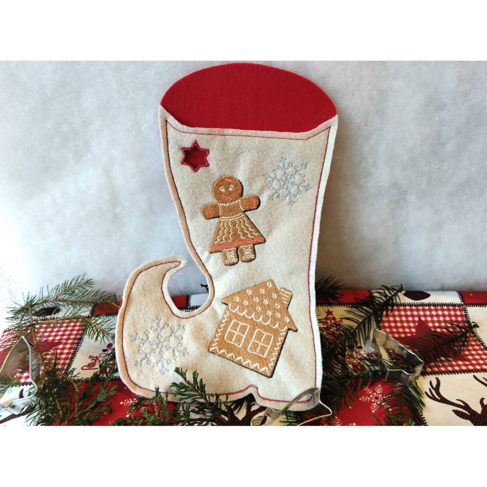 Stickdatei Lebkuchenfrau 14x14cm bzw.15x15cm – Weihnachtsstickerei mit Zuckerguss-Effekt für Stickmaschinen Bild 6
