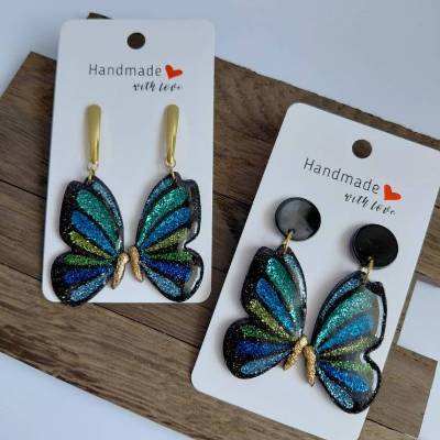 Handgemachte Schmetterling Ohrringe mit Glitzer aus PolymerClay – Einzigartiger Schmuck