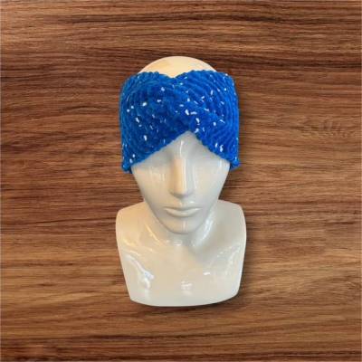 Stirnband | Haarband | Knotenstirnband | Twist | Damen | Mädchen | Strickstoff | blau | weiß | Kuschelstoff