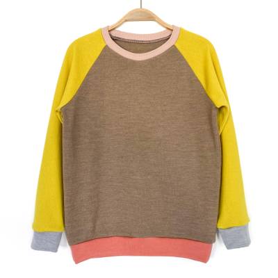 Wollpullover 140/146 braun gelb/ Upcycling Kinderpullover 100% Merinowolle
