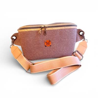 Crossbag Bauchtasche Baumwoll-Canvas Graubraun & Grün – Robuste Umhängetasche für Alltag & Reisen