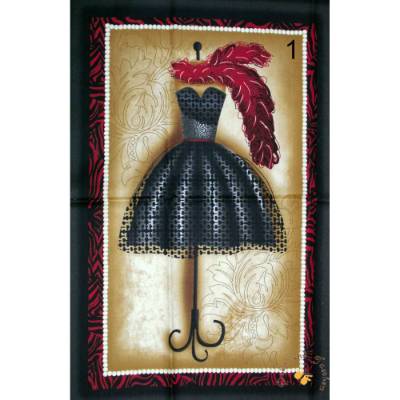 Patchworkstoff Panel Fashionista von SPX Fabrics elegante Damenmode Partykleider in rot und schwarz