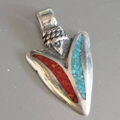 Pfeilspitze Anhänger 925 Sterling Silber – Koralle-Türkis oder Türkis-Lapislazuli