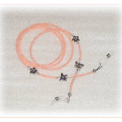 Brillenkette apricotfarben mit Blümchen und Schmetterling, Brillenband, Sonnenbrillenband