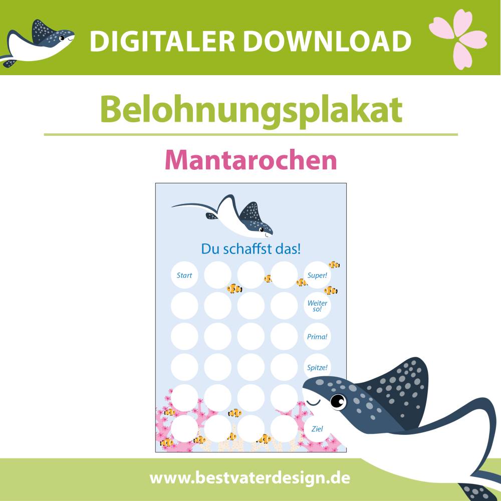 Belohnungstafel Mantarochen für Kinder – Belohnungsplan & Belohnungssystem | Routinen spielerisch lernen | PDF Bild 1