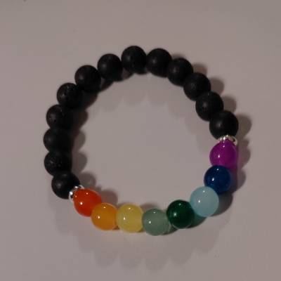 Rainbow Armband aus Glas- und Lavaperlen, 14-15 cm – Handgemachtes Regenbogen Schmuckstück